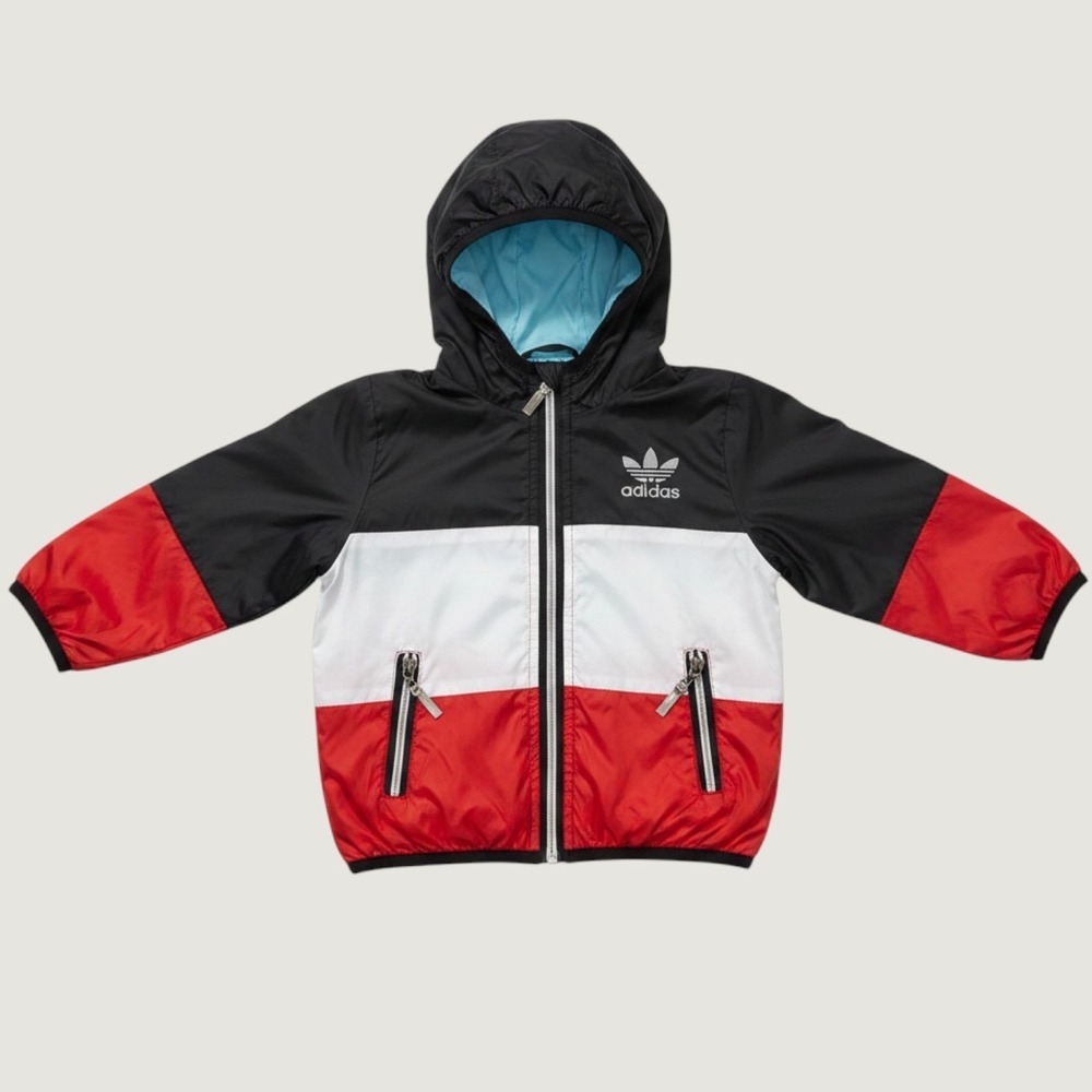 Adidas Originals Kids Windbreaker Jacket Black White Red Youth Size 1 Vintage